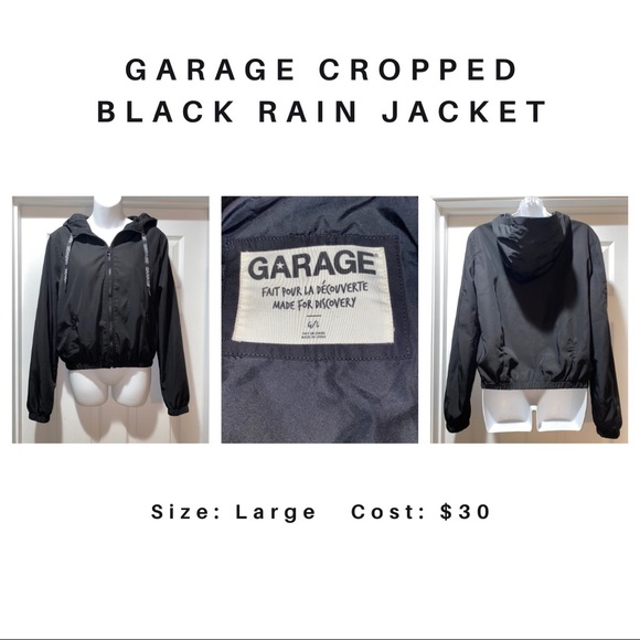 Garage Jackets & Blazers - Garage Cropped Black Rain Jacket Sz L